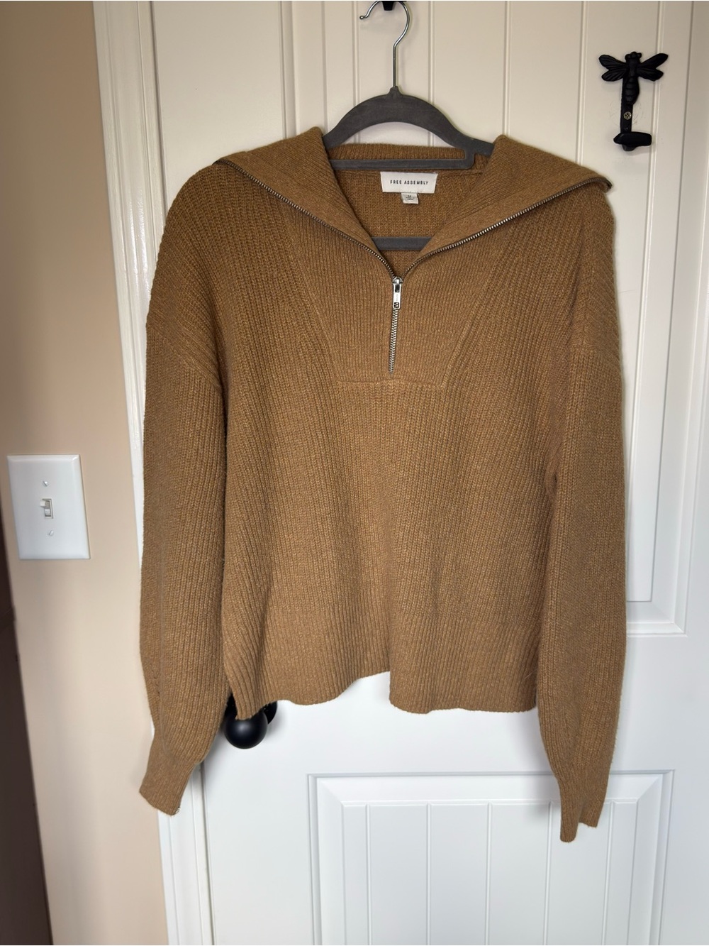Free Assembly Camel Half-Zip Ribbed Sweater